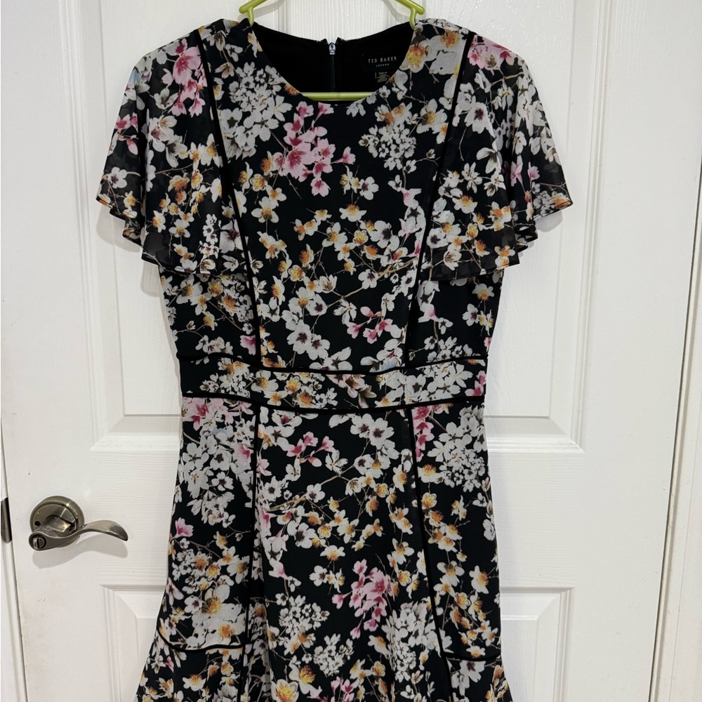 Ted Baker Black Floral Midi Dress